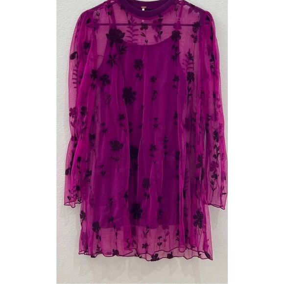 MSRP $158 Free People Fuchsia Pink Cecelia Floral Embroidered Mini Size XS-M - Picture 5 of 8
